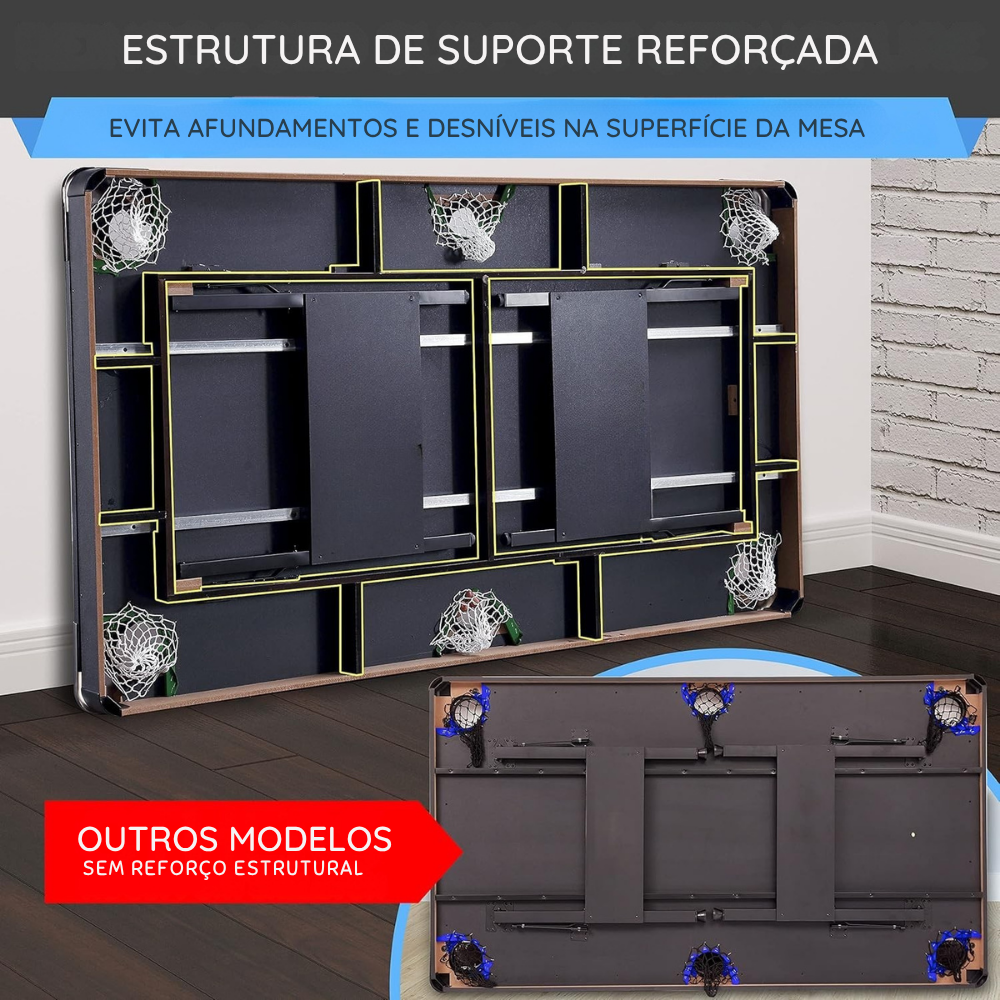 (ESTOQUE LIMITADO) Mesa de Bilhar Dobrável em MDF Reforçado - Suporta até 100kg + Kit Completo de Brinde