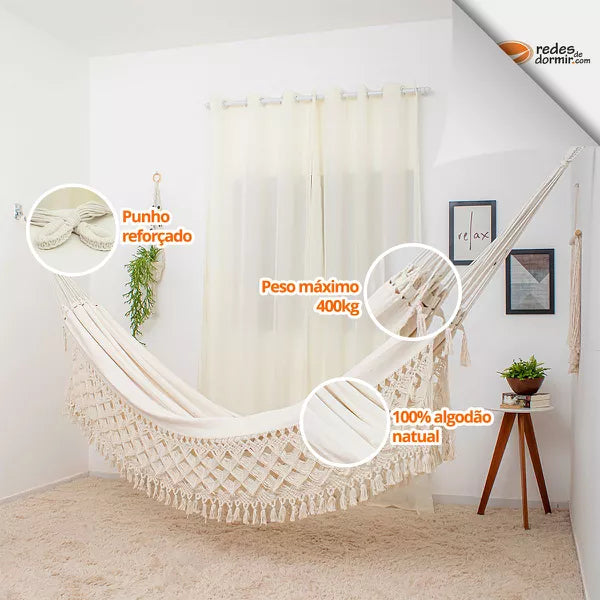 (Compre 1 Leve 2) Rede De Dormir Super Resistente - Suporta até 400Kg + Kit de Instalação de Brinde
