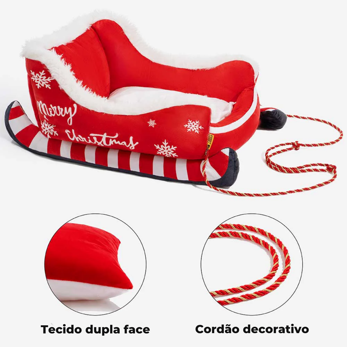 Cama Pet Natalina em Formato de Trenó, Base Antiderrapante - CozySled™