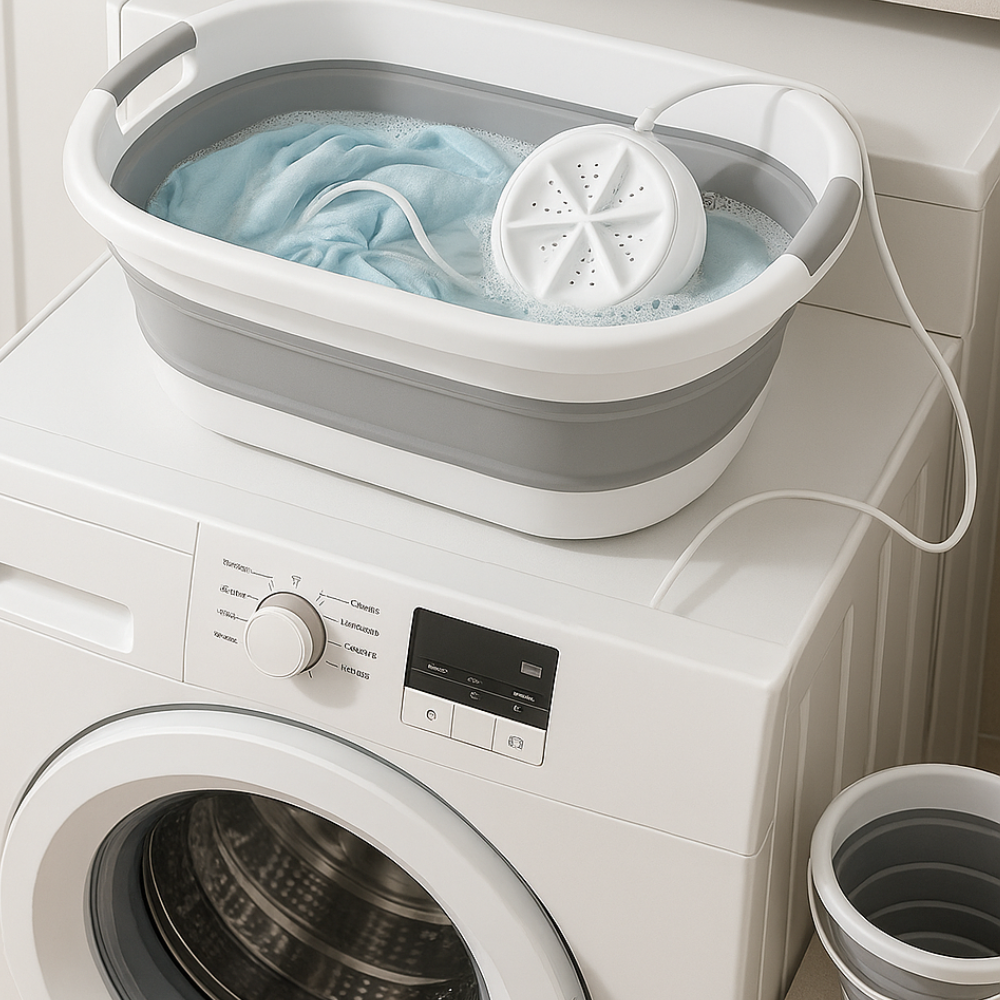 Kit Compact Wash™ Lavanderia Portátil + Balde + Cesto Dobrável – Estoque Limitado!