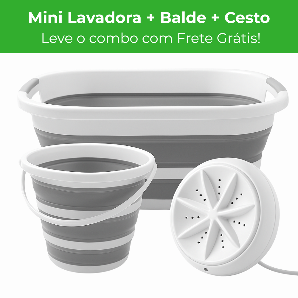 Kit Compact Wash™ Lavanderia Portátil + Balde + Cesto Dobrável – Estoque Limitado!