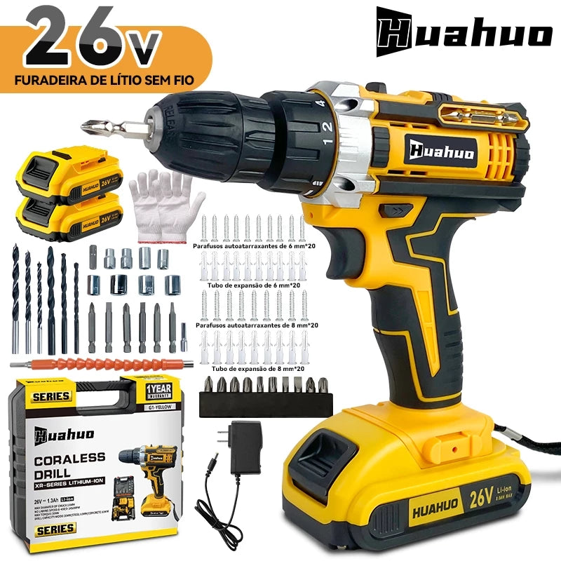 (MÊS DOS PAIS) Parafusadeira e Furadeira Premium 26V + 2 Bateria de Brinde