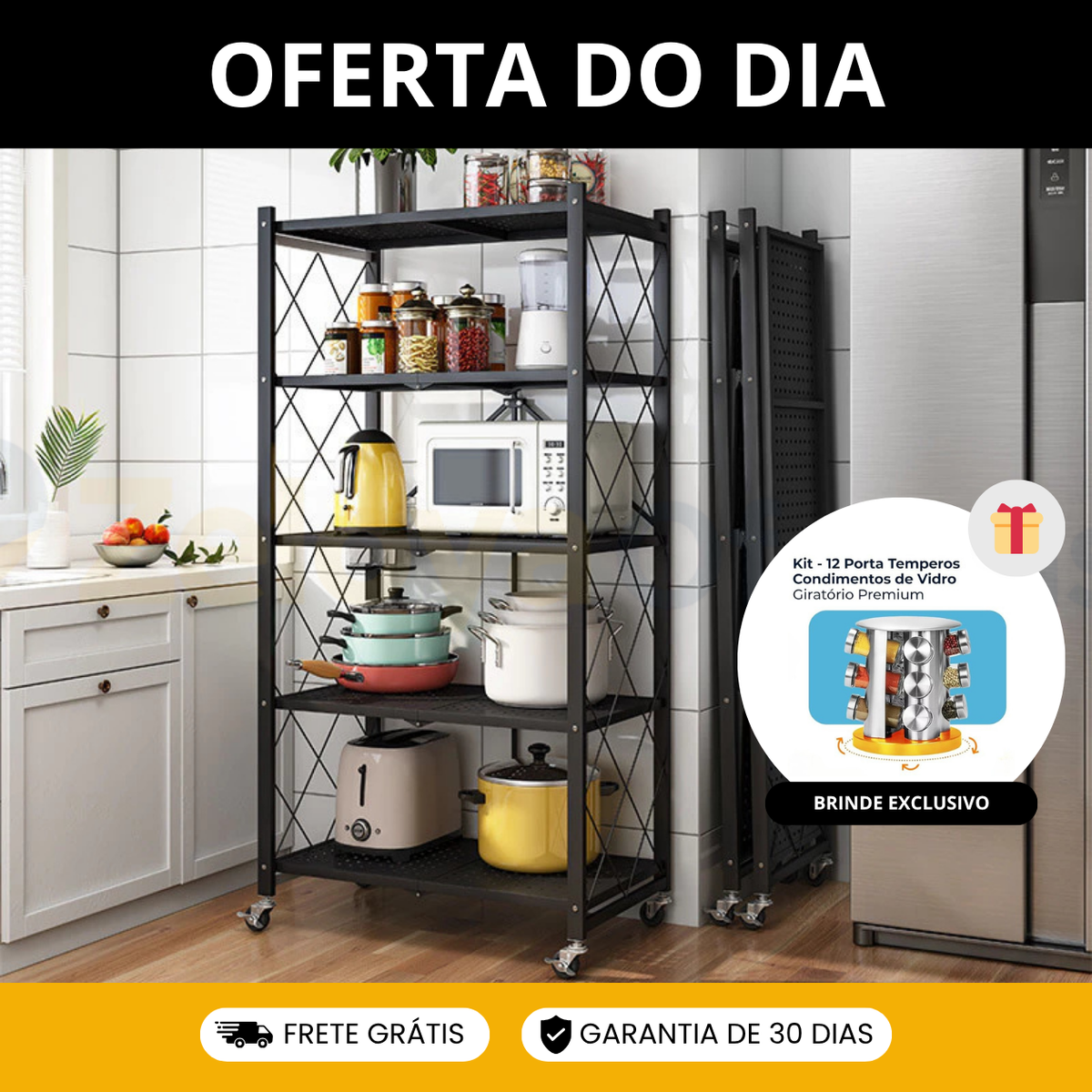 (Oferta Especial) Prateleira Dobrável 5 em 1 com Rodinhas + Brinde Grátis
