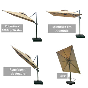 Ombrelone Guarda Sol Java Aluminio 3,0 x 3,0  C/ Base 100L