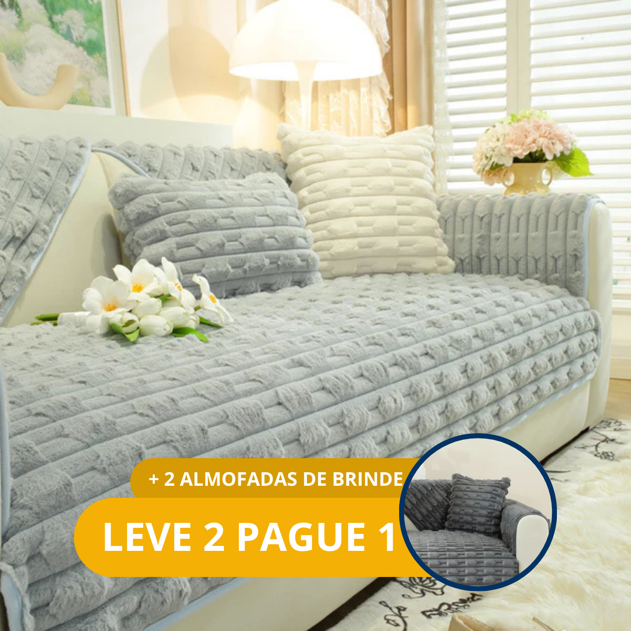 [COMPRE 1 LEVE 2] Capa para Sofá Puff Premium Antiderrapante + BRINDE: 2 Fronhas