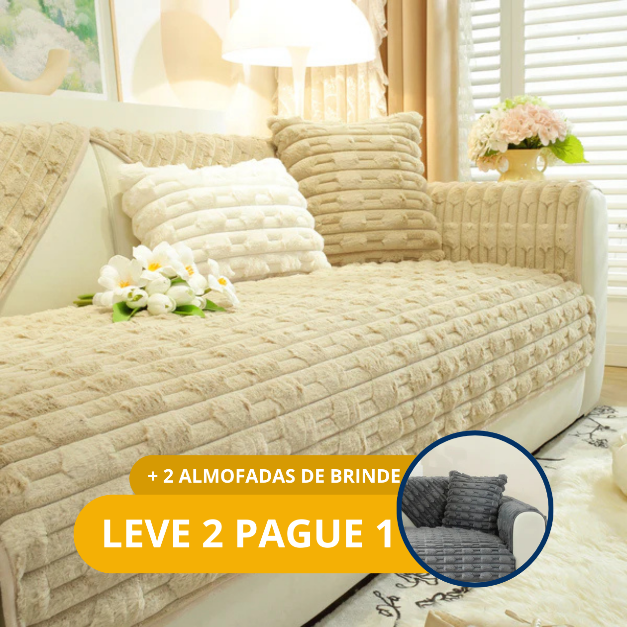 [COMPRE 1 LEVE 2] Capa para Sofá Puff Premium Antiderrapante + BRINDE: 2 Fronhas
