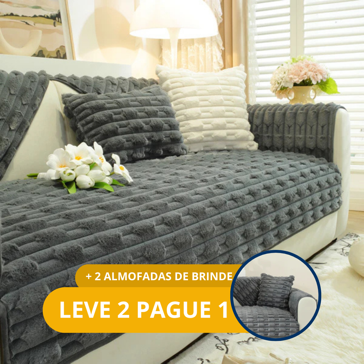 [COMPRE 1 LEVE 2] Capa para Sofá Puff Premium Antiderrapante + BRINDE: 2 Fronhas