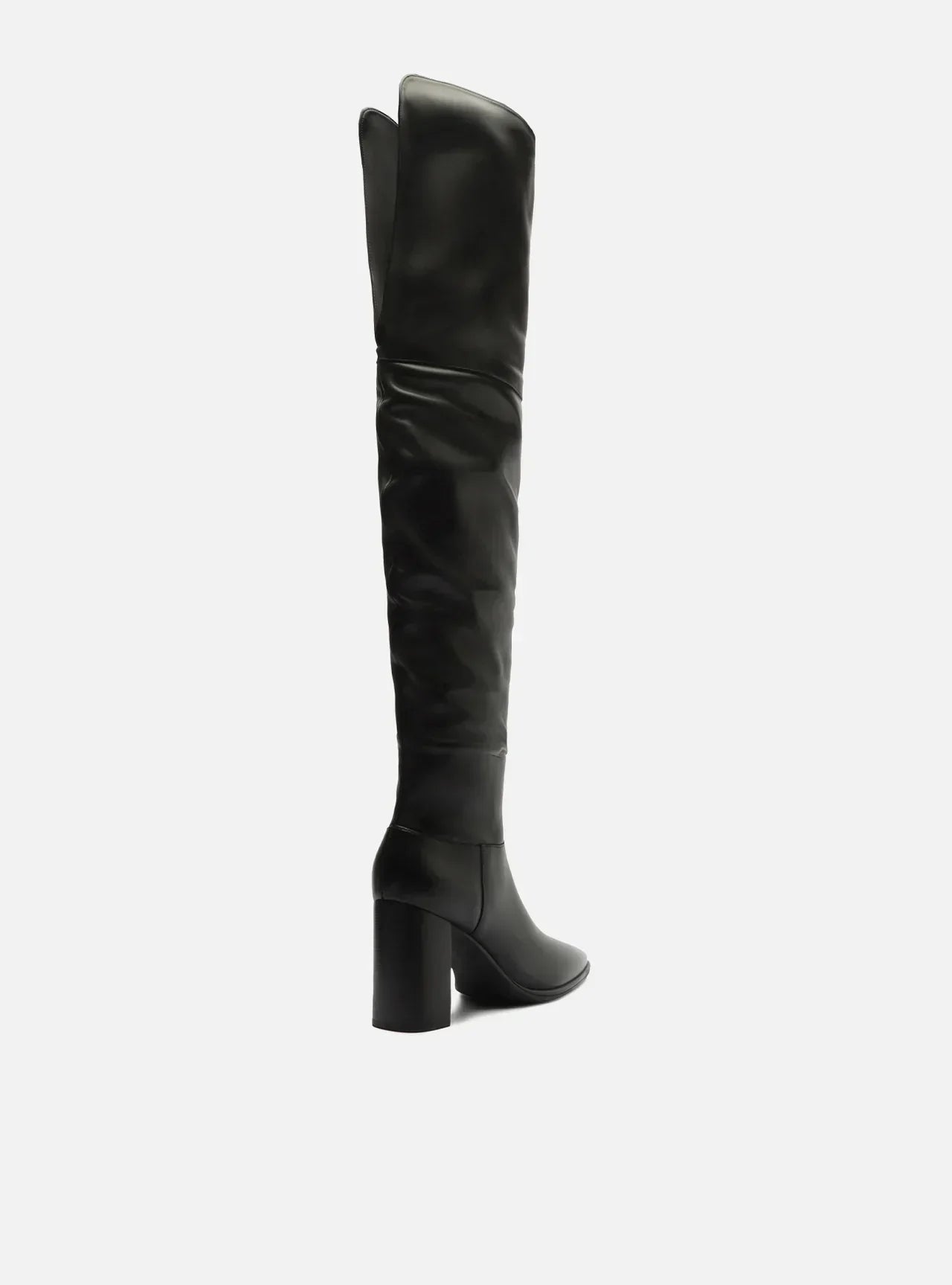 Bota Over The Knee Preta Couro Salto Alto