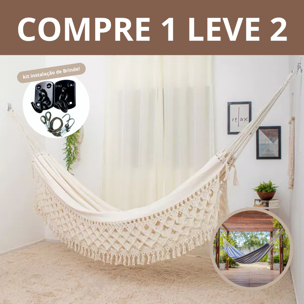 (Compre 1 Leve 2) Rede De Dormir Super Resistente - Suporta até 400Kg + Kit de Instalação de Brinde